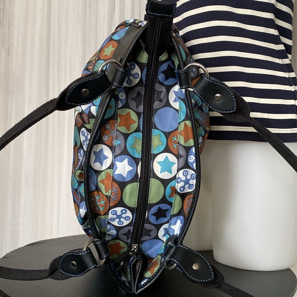 Soco shoulder bag stars, snowflakes ❄️ nylon /black leather! Blue stitching! - Picture 7 of 16